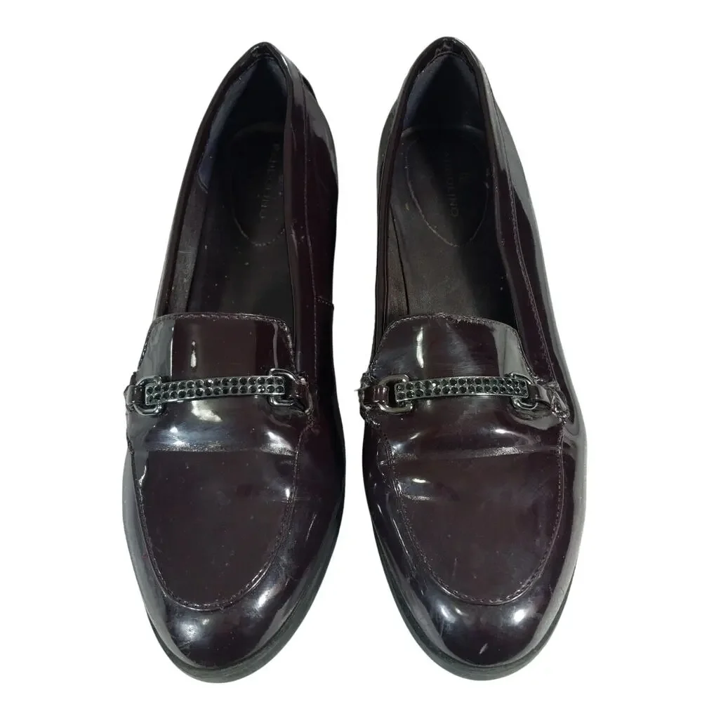 BANDOLINO! SLEEK OXBLOOD BURGUNDY PATENT LEATHER, RHINESTONE, LOAFERS! SZ 9M